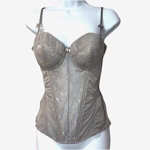 Affinitas Corset Top 36B Bustier‎ Lace Bows Adjustable Victorian Mesh Ren Fair